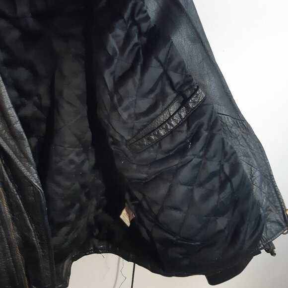 Rare Vintage Black Leather Bicker Jacket Great Seal of Oklahoma 1907 Snaps Large - Picture 10 of 17